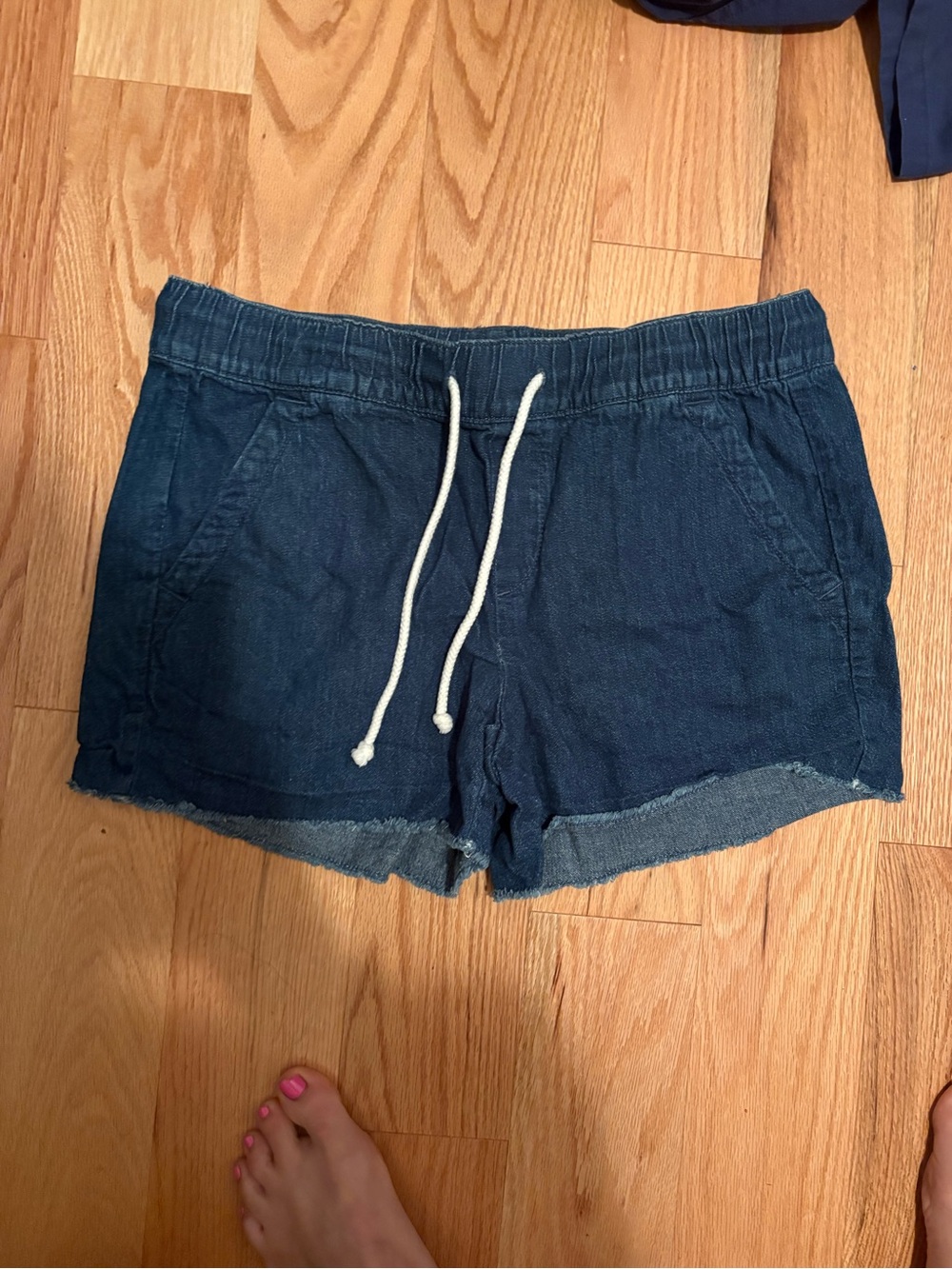 LOFT Navy Drawstring Denim-Style Shorts